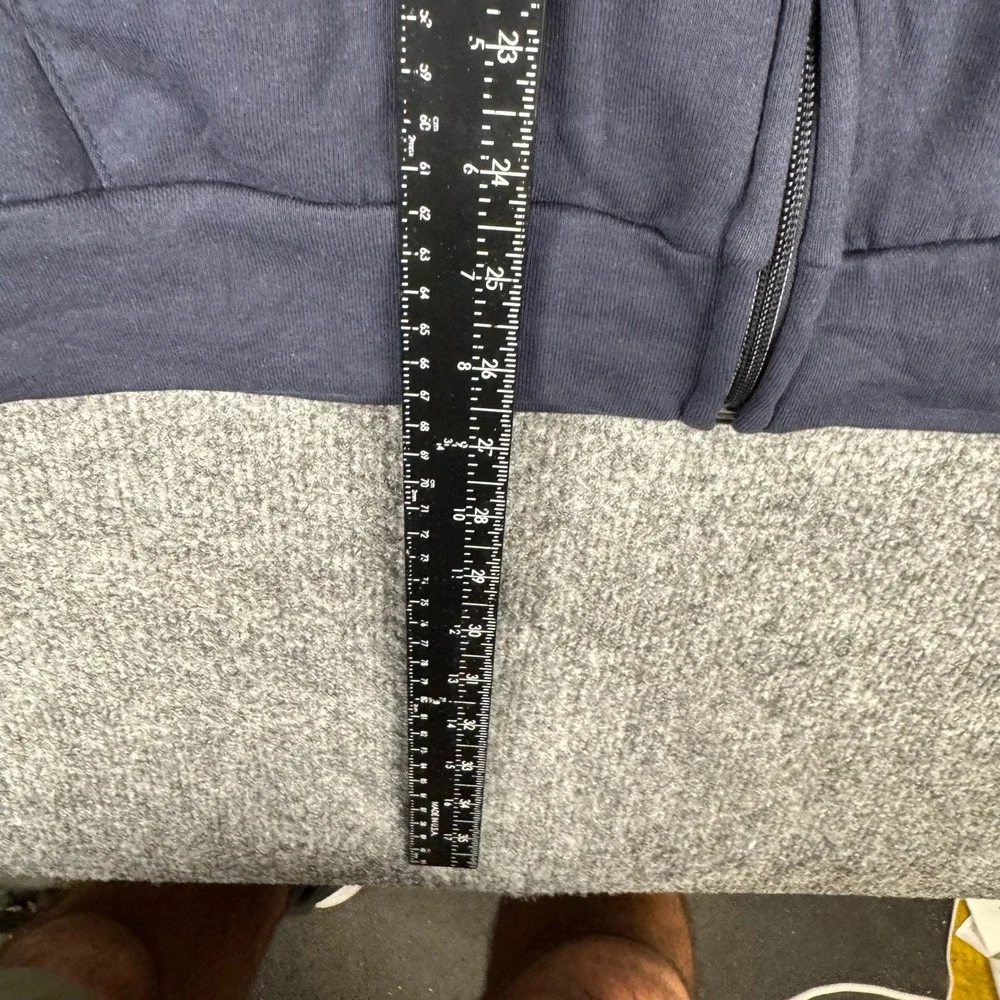 Adidas Hoodie Mens Size M Navy Blue Grey Full Zip Stripe Athletic Sweatshirt